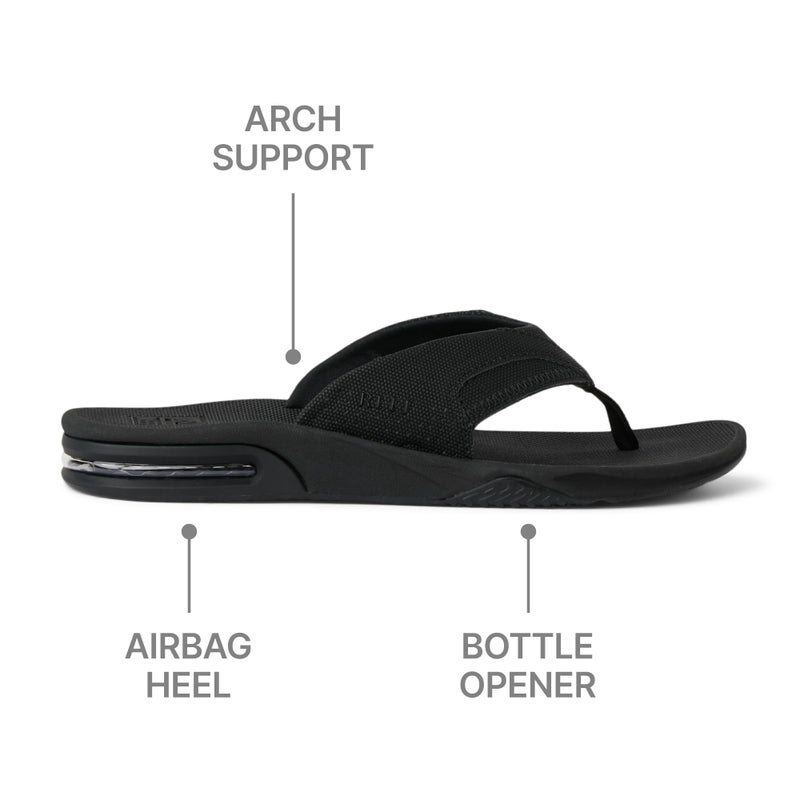 REEF Fanning Mens Bottle Opener Flip Flop, Arch Support, Durable Outsole, Water Friendly, All Black, 10 - Image 2